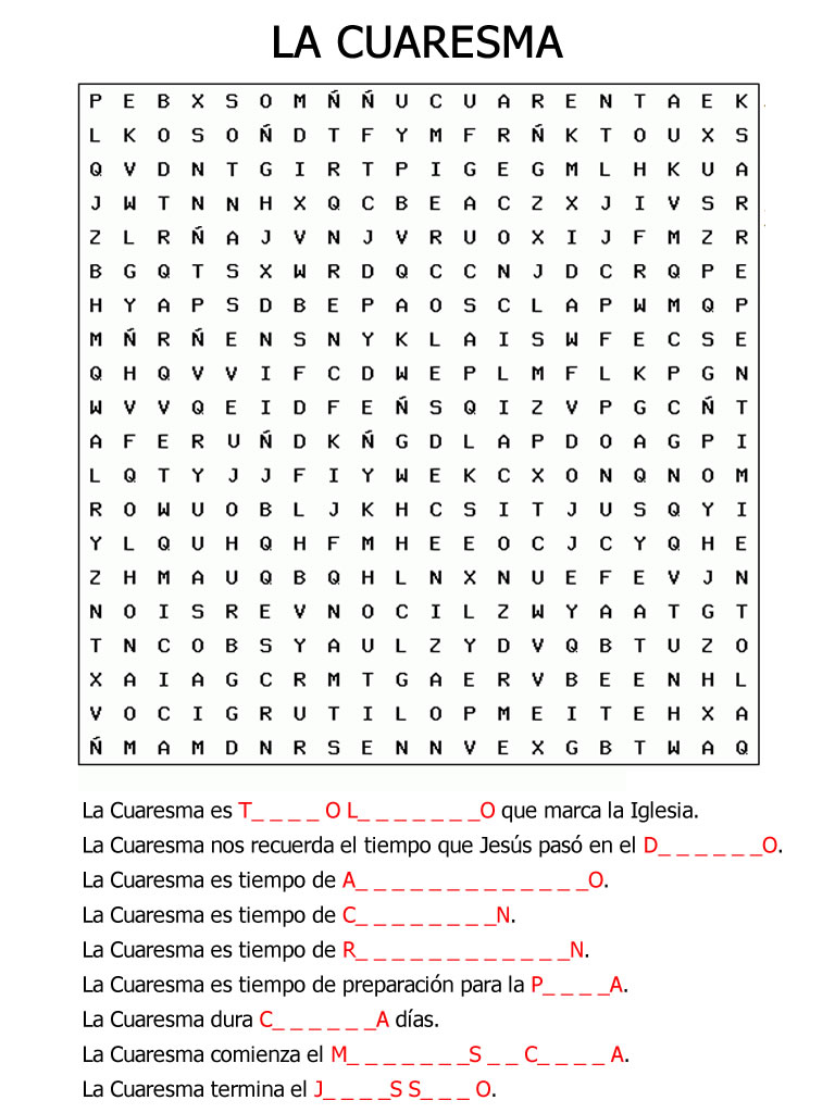 Cuaresma. Sopa de letras